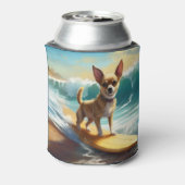 Chihuahua strand surfen schilderij blikjeskoeler (Blikje Achterkant)