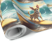 Chihuahua strand surfen schilderij cadeaupapier (Rol Hoek)