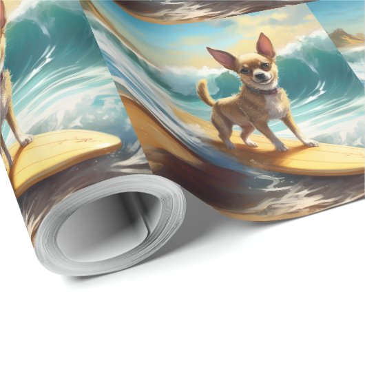 Chihuahua strand surfen schilderij cadeaupapier (Rol Hoek)