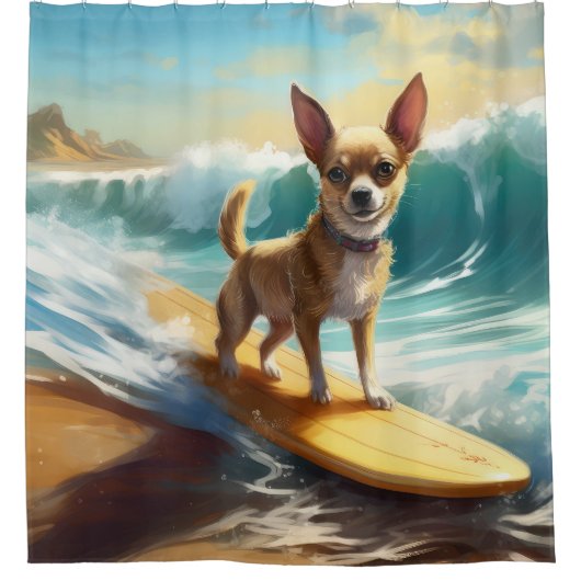 Chihuahua strand surfen schilderij douchegordijn (Voorkant)