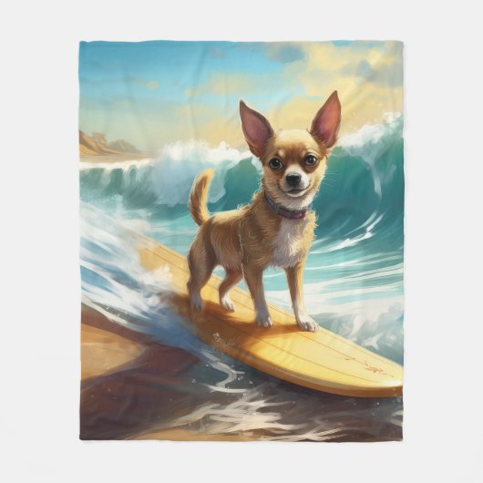 Chihuahua strand surfen schilderij fleece deken (Voorkant)