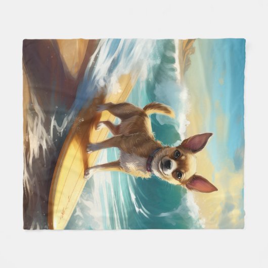 Chihuahua strand surfen schilderij fleece deken (Voorkant (Horizontaal))