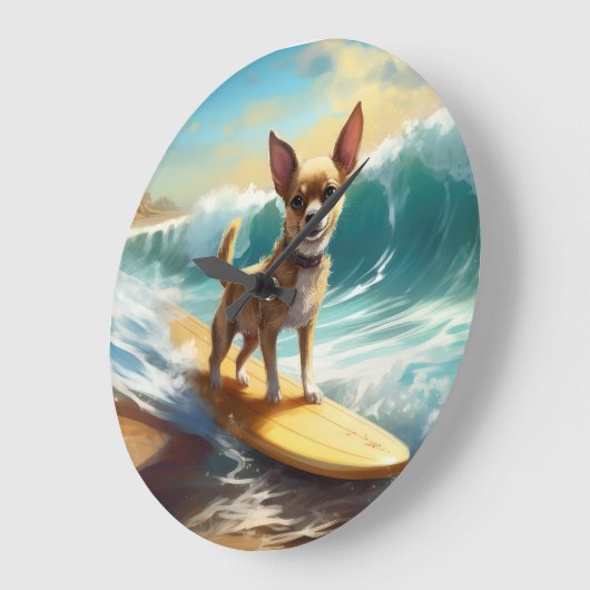 Chihuahua strand surfen schilderij grote klok (Hoek)