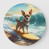 Chihuahua strand surfen schilderij grote klok (Voorkant)