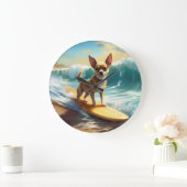 Chihuahua strand surfen schilderij grote klok (Huis)