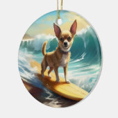 Chihuahua strand surfen schilderij keramisch ornament (Links)