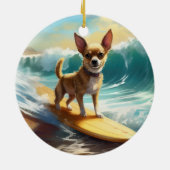 Chihuahua strand surfen schilderij keramisch ornament (Achterkant)