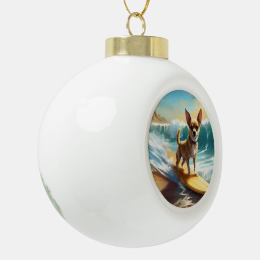 Chihuahua strand surfen schilderij keramische bal ornament (Links)