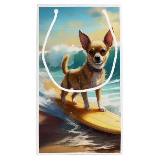 Chihuahua strand surfen schilderij klein cadeauzakje (Achterkant)