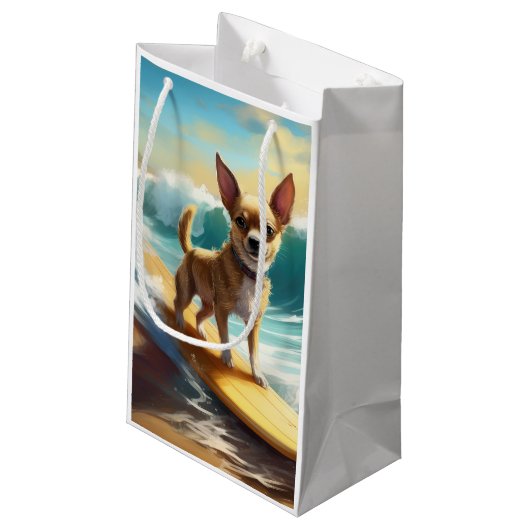 Chihuahua strand surfen schilderij klein cadeauzakje (Achterkant Gekanteld)