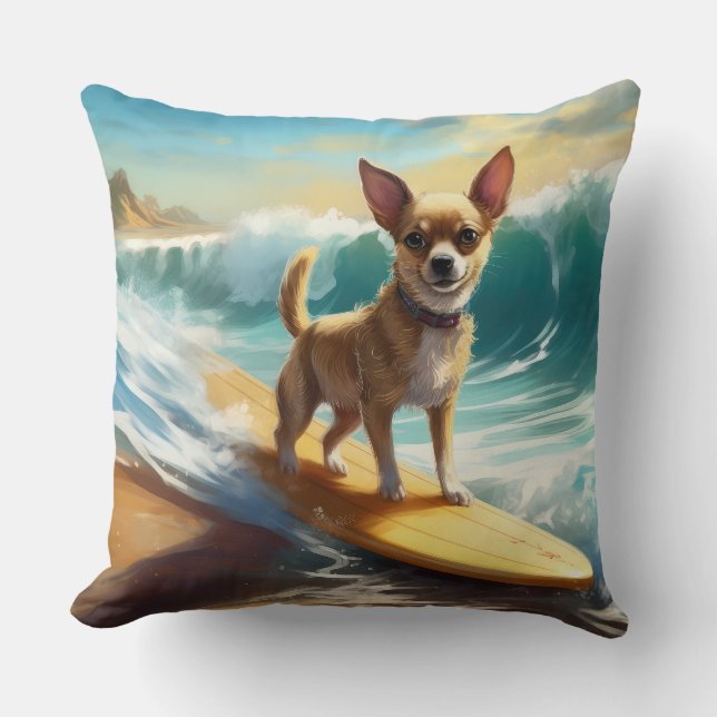 Chihuahua strand surfen schilderij kussen (Voorkant)