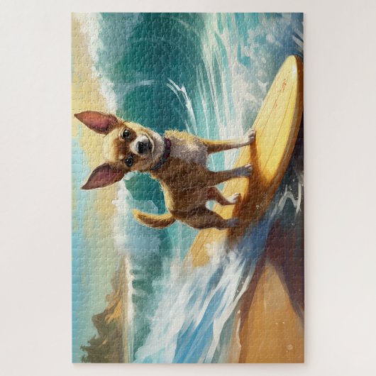 Chihuahua strand surfen schilderij legpuzzel (Verticaal)