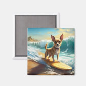 Chihuahua strand surfen schilderij magneet (Voorkant / Achterkant)