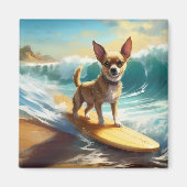 Chihuahua strand surfen schilderij magneet (Voorkant)