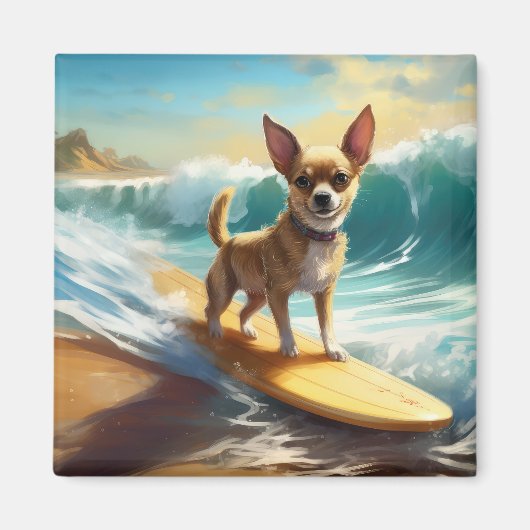 Chihuahua strand surfen schilderij magneet (Voorkant)