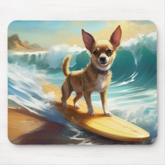 Chihuahua strand surfen schilderij muismat (Voorkant)