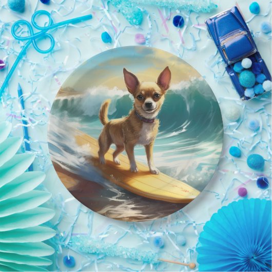 Chihuahua strand surfen schilderij papieren bordje (Feest)