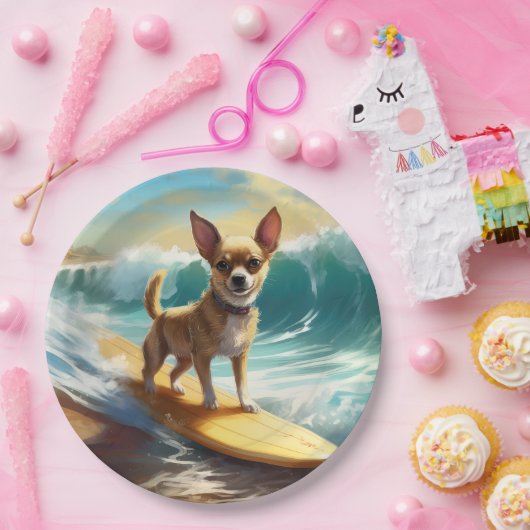 Chihuahua strand surfen schilderij papieren bordje
