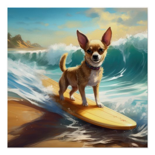 Chihuahua strand surfen schilderij perfect poster (Voorkant)