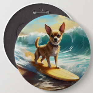 Chihuahua strand surfen schilderij ronde button 6,0 cm