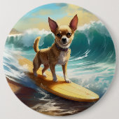 Chihuahua strand surfen schilderij ronde button 6,0 cm (Voorkant)