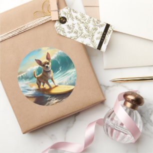 Chihuahua strand surfen schilderij ronde sticker