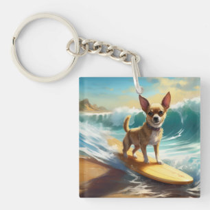 Chihuahua strand surfen schilderij sleutelhanger
