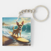 Chihuahua strand surfen schilderij sleutelhanger (Achterkant)