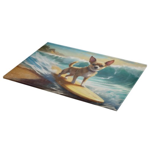 Chihuahua strand surfen schilderij snijplank (Hoek)