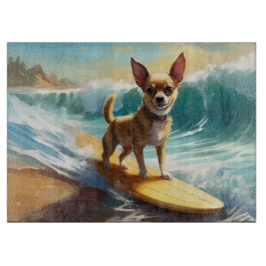 Chihuahua strand surfen schilderij snijplank (Voorkant)