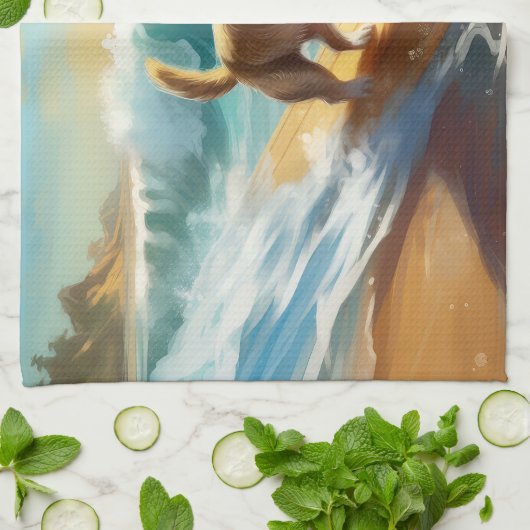 Chihuahua strand surfen schilderij theedoek (Gevouwen)