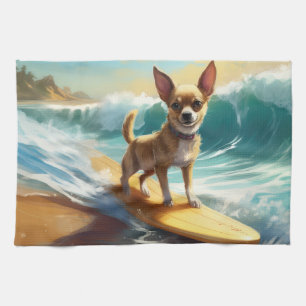 Chihuahua strand surfen schilderij theedoek