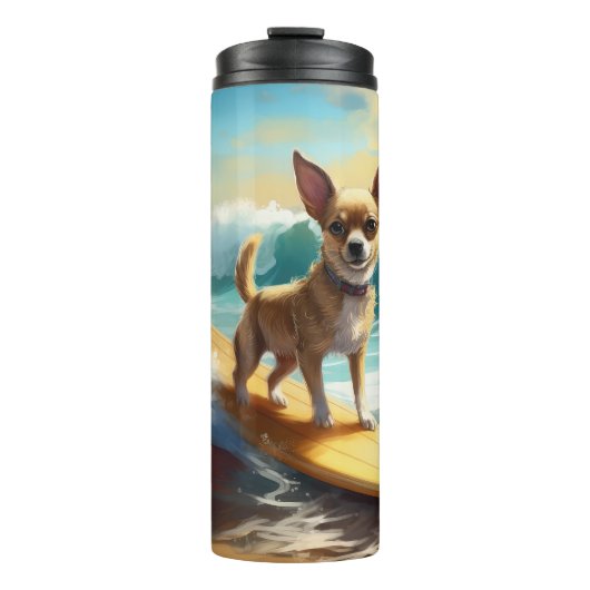 Chihuahua strand surfen schilderij thermosbeker (Voorkant)