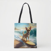 Chihuahua strand surfen schilderij tote bag (Voorkant)