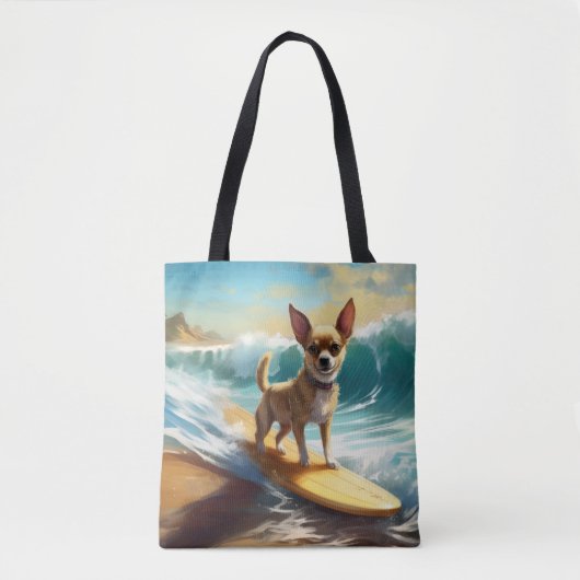 Chihuahua strand surfen schilderij tote bag (Voorkant)