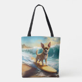 Chihuahua strand surfen schilderij tote bag (Achterkant)