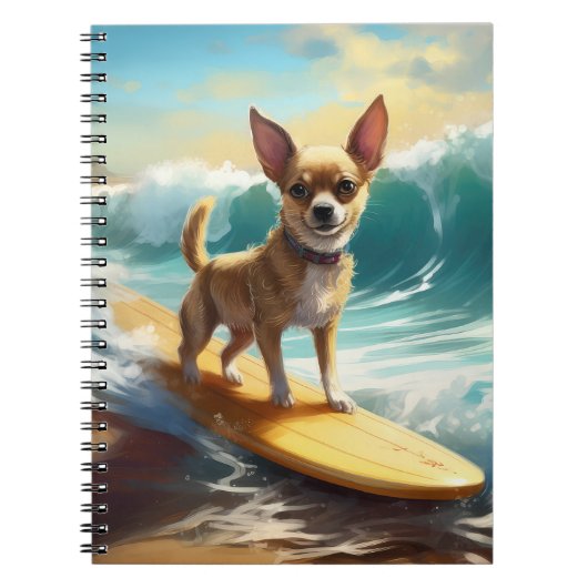 Chihuahua Strand Surfing Schilderij Notitieboek (Voorkant)