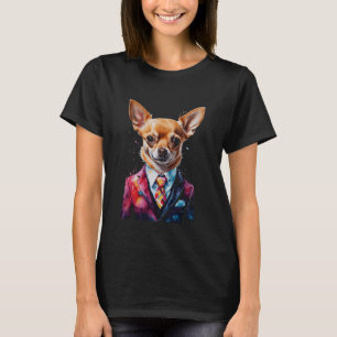 Chihuahua Suit Hond Kleurrijke Grappige Dierenkuns T-shirt