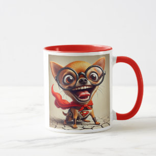 Chihuahua superhelden met rillend kape en bril mok