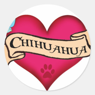 Chihuahua Tattoo Heart Ronde Sticker