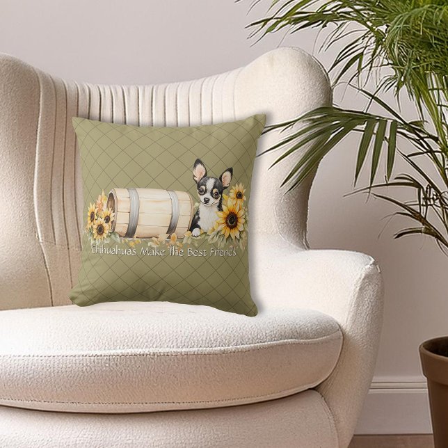 Chihuahua Tri-color Floral Sierkussen (Personalized Chihuahua Tri-color Floral Throw Pillow. Chihuahuas Make The Best Friends)