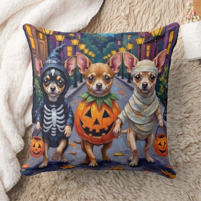 Chihuahua Trick-or-Treating in Halloween Kostuums Kussen (Deken)