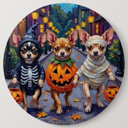 Chihuahua Trick-or-Treating in Halloween Kostuums Ronde Button 6,0 Cm (Voorkant)