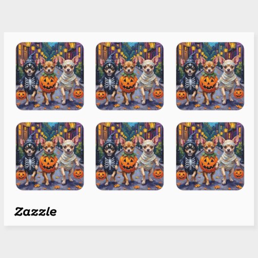 Chihuahua Trick-or-Treating in Halloween Kostuums Vierkante Sticker (Vel)