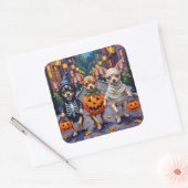 Chihuahua Trick-or-Treating in Halloween Kostuums Vierkante Sticker (Envelop)