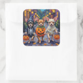 Chihuahua Trick-or-Treating in Halloween Kostuums Vierkante Sticker (Tas)