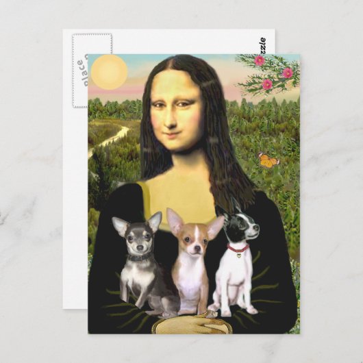 Chihuahua Trio - Mona Lisa Briefkaart (Voorkant / Achterkant)