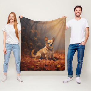 Chihuahua tussen vallende herfstbladeren inspireer fleece deken