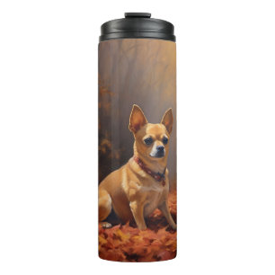 Chihuahua tussen vallende herfstbladeren inspireer thermosbeker