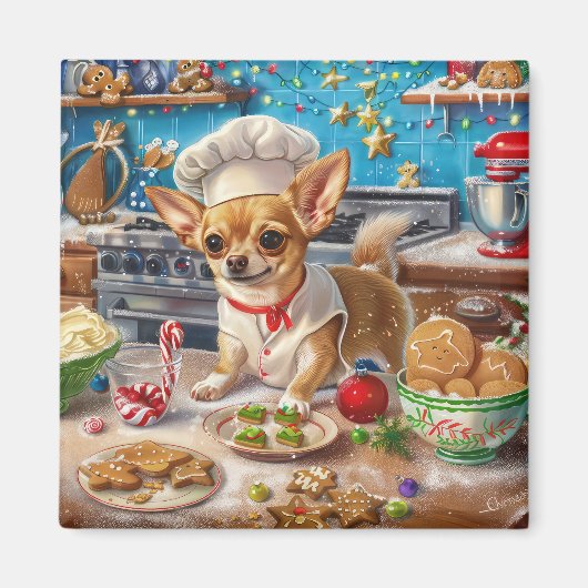 Chihuahua Vakantie Bakken: Feestelijke Kerstmis Magneet (Voorkant)